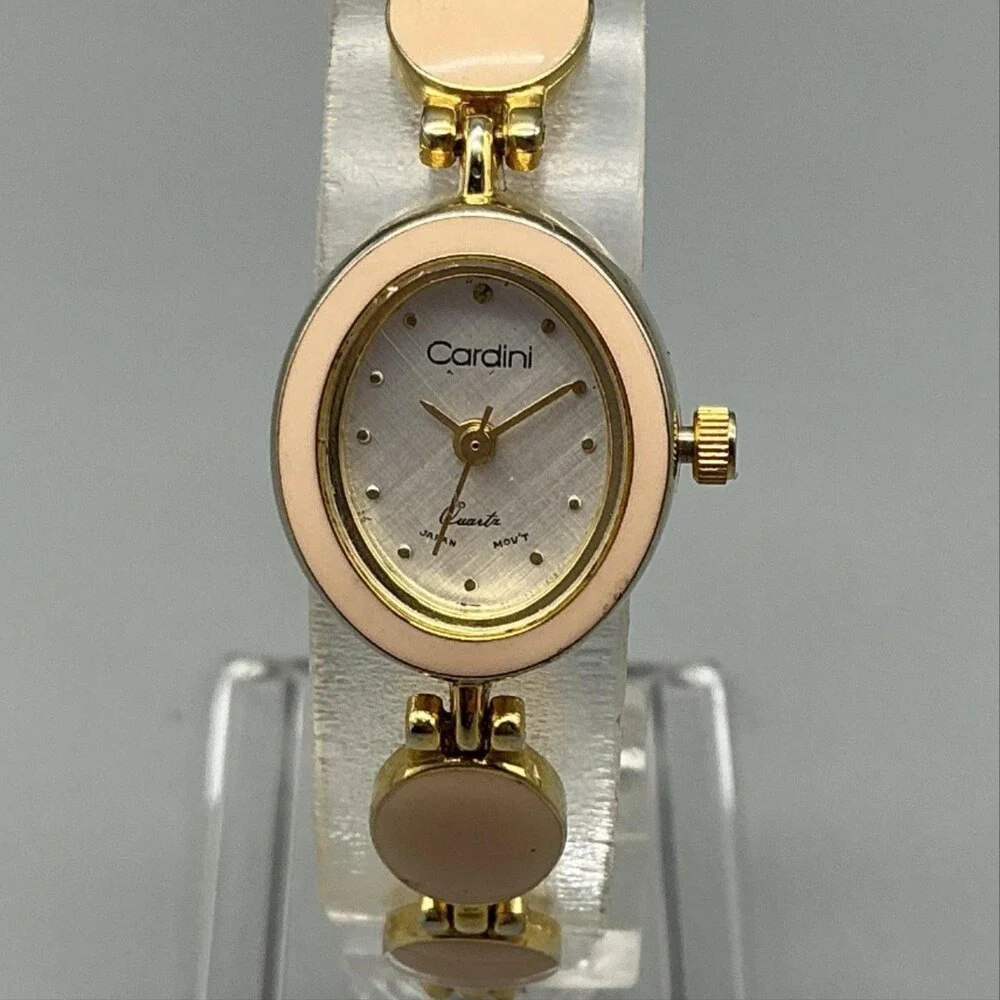 Cardini Womens Watch 18mm Silver Tone Pink Enamel Gold Tone New Battery 7.25